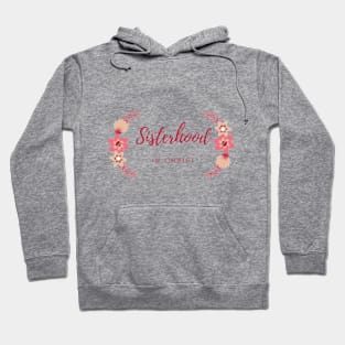 Sisterhood in Christ Red Floral Pink Background Girl Power Hoodie